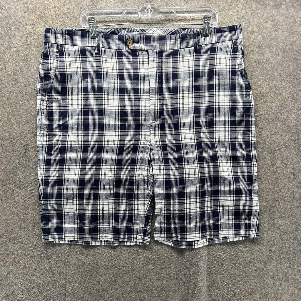 Fairway & Greene Shorts Mens 38 Blue White Plaid Golf Cotton Casual Chino